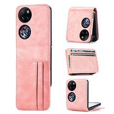 Luxus Leder Hülle Handyhülle und Kunststoff Schutzhülle Hartschalen Tasche SD4 für Huawei P60 Pocket Rosegold