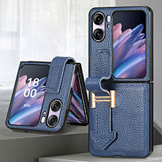 Luxus Leder Hülle Handyhülle und Kunststoff Schutzhülle Hartschalen Tasche SD4 für Oppo Find N2 Flip 5G Blau