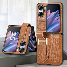 Luxus Leder Hülle Handyhülle und Kunststoff Schutzhülle Hartschalen Tasche SD4 für Oppo Find N2 Flip 5G Braun