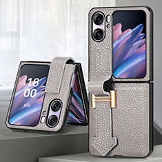 Luxus Leder Hülle Handyhülle und Kunststoff Schutzhülle Hartschalen Tasche SD4 für Oppo Find N2 Flip 5G Grau