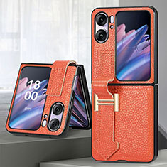 Luxus Leder Hülle Handyhülle und Kunststoff Schutzhülle Hartschalen Tasche SD4 für Oppo Find N2 Flip 5G Orange