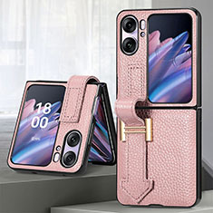 Luxus Leder Hülle Handyhülle und Kunststoff Schutzhülle Hartschalen Tasche SD4 für Oppo Find N2 Flip 5G Rosa