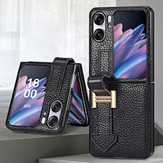 Luxus Leder Hülle Handyhülle und Kunststoff Schutzhülle Hartschalen Tasche SD4 für Oppo Find N2 Flip 5G Schwarz