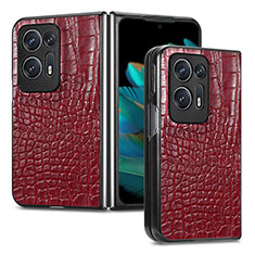 Luxus Leder Hülle Handyhülle und Kunststoff Schutzhülle Hartschalen Tasche SD5 für Oppo Find N2 5G Rot