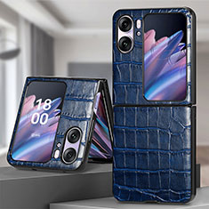 Luxus Leder Hülle Handyhülle und Kunststoff Schutzhülle Hartschalen Tasche SD5 für Oppo Find N2 Flip 5G Blau