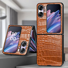 Luxus Leder Hülle Handyhülle und Kunststoff Schutzhülle Hartschalen Tasche SD5 für Oppo Find N2 Flip 5G Braun