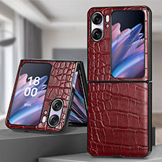 Luxus Leder Hülle Handyhülle und Kunststoff Schutzhülle Hartschalen Tasche SD5 für Oppo Find N2 Flip 5G Rot