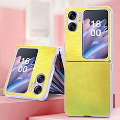 Luxus Leder Hülle Handyhülle und Kunststoff Schutzhülle Hartschalen Tasche SD6 für Oppo Find N2 Flip 5G Gelb