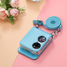 Luxus Leder Hülle Handyhülle und Kunststoff Schutzhülle Hartschalen Tasche SD7 für Huawei P60 Pocket Hellblau