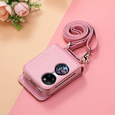 Luxus Leder Hülle Handyhülle und Kunststoff Schutzhülle Hartschalen Tasche SD7 für Huawei P60 Pocket Rosegold