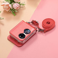 Luxus Leder Hülle Handyhülle und Kunststoff Schutzhülle Hartschalen Tasche SD7 für Huawei Pocket S Rot