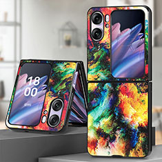 Luxus Leder Hülle Handyhülle und Kunststoff Schutzhülle Hartschalen Tasche SD7 für Oppo Find N2 Flip 5G Plusfarbig