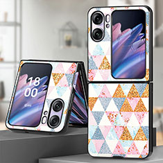 Luxus Leder Hülle Handyhülle und Kunststoff Schutzhülle Hartschalen Tasche SD7 für Oppo Find N2 Flip 5G Weiß