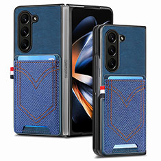 Luxus Leder Hülle Handyhülle und Kunststoff Schutzhülle Hartschalen Tasche SD7 für Samsung Galaxy Z Fold5 5G Blau