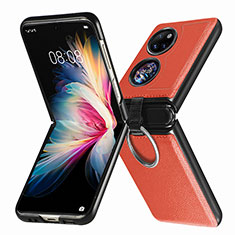 Luxus Leder Hülle Handyhülle und Kunststoff Schutzhülle Hartschalen Tasche SD8 für Huawei P50 Pocket Orange