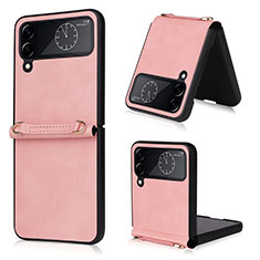 Luxus Leder Hülle Handyhülle und Kunststoff Schutzhülle Hartschalen Tasche T02 für Samsung Galaxy Z Flip4 5G Rosegold