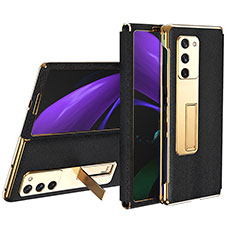 Luxus Leder Hülle Handyhülle und Kunststoff Schutzhülle Hartschalen Tasche T02 für Samsung Galaxy Z Fold2 5G Schwarz
