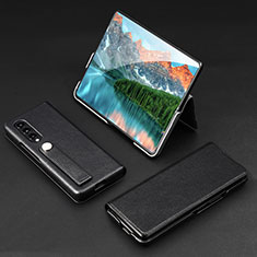 Luxus Leder Hülle Handyhülle und Kunststoff Schutzhülle Hartschalen Tasche T02 für Samsung Galaxy Z Fold4 5G Schwarz