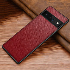 Luxus Leder Hülle Handyhülle und Kunststoff Schutzhülle Hartschalen Tasche TB1 für Google Pixel 6 Pro 5G Rot