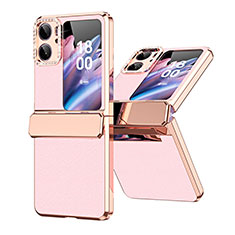 Luxus Leder Hülle Handyhülle und Kunststoff Schutzhülle Hartschalen Tasche WZ1 für Oppo Find N2 Flip 5G Rosegold