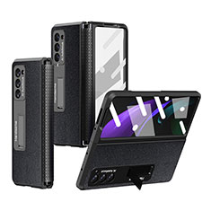 Luxus Leder Hülle Handyhülle und Kunststoff Schutzhülle Hartschalen Tasche Z03 für Samsung Galaxy Z Fold2 5G Schwarz