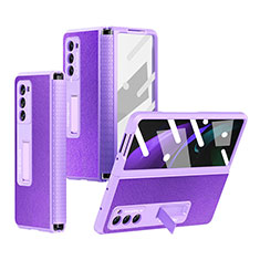 Luxus Leder Hülle Handyhülle und Kunststoff Schutzhülle Hartschalen Tasche Z03 für Samsung Galaxy Z Fold2 5G Violett