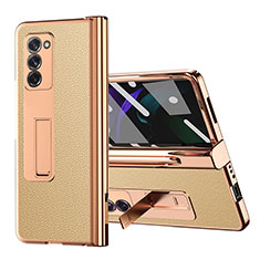Luxus Leder Hülle Handyhülle und Kunststoff Schutzhülle Hartschalen Tasche Z04 für Samsung Galaxy Z Fold2 5G Gold