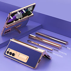 Luxus Leder Hülle Handyhülle und Kunststoff Schutzhülle Hartschalen Tasche Z05 für Samsung Galaxy Z Fold2 5G Blau