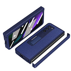 Luxus Leder Hülle Handyhülle und Kunststoff Schutzhülle Hartschalen Tasche Z07 für Samsung Galaxy Z Fold2 5G Blau
