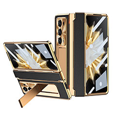 Luxus Leder Hülle Handyhülle und Kunststoff Schutzhülle Hartschalen Tasche ZL1 für Huawei Honor Magic V2 Ultimate 5G Gold und Schwarz