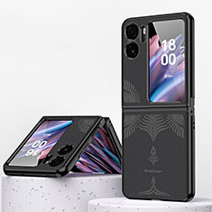 Luxus Leder Hülle Handyhülle und Kunststoff Schutzhülle Hartschalen Tasche ZL1 für Oppo Find N2 Flip 5G Schwarz