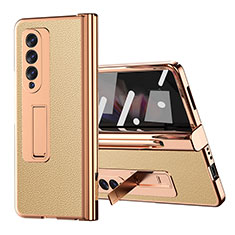 Luxus Leder Hülle Handyhülle und Kunststoff Schutzhülle Hartschalen Tasche ZL1 für Samsung Galaxy Z Fold4 5G Gold