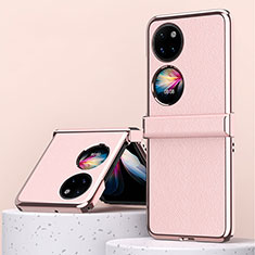 Luxus Leder Hülle Handyhülle und Kunststoff Schutzhülle Hartschalen Tasche ZL2 für Huawei P50 Pocket Rosegold