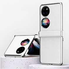 Luxus Leder Hülle Handyhülle und Kunststoff Schutzhülle Hartschalen Tasche ZL2 für Huawei P60 Pocket Silber