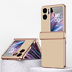 Luxus Leder Hülle Handyhülle und Kunststoff Schutzhülle Hartschalen Tasche ZL2 für Oppo Find N2 Flip 5G Gold