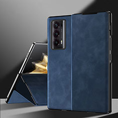 Luxus Leder Hülle Handyhülle und Kunststoff Schutzhülle Hartschalen Tasche ZL3 für Huawei Honor Magic V2 5G Blau