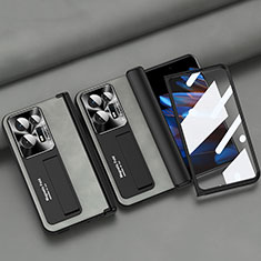 Luxus Leder Hülle Handyhülle und Kunststoff Schutzhülle Hartschalen Tasche ZL3 für Oppo Find N2 5G Grau