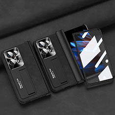Luxus Leder Hülle Handyhülle und Kunststoff Schutzhülle Hartschalen Tasche ZL3 für Oppo Find N2 5G Schwarz