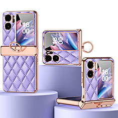 Luxus Leder Hülle Handyhülle und Kunststoff Schutzhülle Hartschalen Tasche ZL3 für Oppo Find N2 Flip 5G Violett