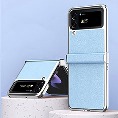 Luxus Leder Hülle Handyhülle und Kunststoff Schutzhülle Hartschalen Tasche ZL3 für Samsung Galaxy Z Flip4 5G Blau