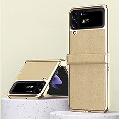 Luxus Leder Hülle Handyhülle und Kunststoff Schutzhülle Hartschalen Tasche ZL3 für Samsung Galaxy Z Flip4 5G Gold