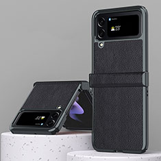 Luxus Leder Hülle Handyhülle und Kunststoff Schutzhülle Hartschalen Tasche ZL3 für Samsung Galaxy Z Flip4 5G Schwarz