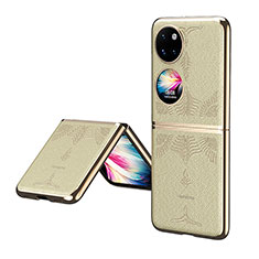 Luxus Leder Hülle Handyhülle und Kunststoff Schutzhülle Hartschalen Tasche ZL4 für Huawei P50 Pocket Gold