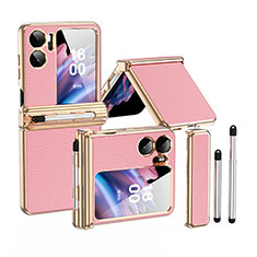 Luxus Leder Hülle Handyhülle und Kunststoff Schutzhülle Hartschalen Tasche ZL4 für Oppo Find N2 Flip 5G Rosegold