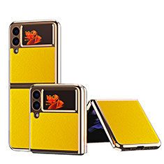 Luxus Leder Hülle Handyhülle und Kunststoff Schutzhülle Hartschalen Tasche ZL4 für Samsung Galaxy Z Flip3 5G Gelb