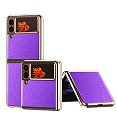 Luxus Leder Hülle Handyhülle und Kunststoff Schutzhülle Hartschalen Tasche ZL4 für Samsung Galaxy Z Flip3 5G Violett