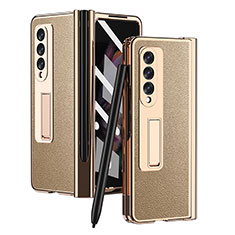 Luxus Leder Hülle Handyhülle und Kunststoff Schutzhülle Hartschalen Tasche ZL4 für Samsung Galaxy Z Fold3 5G Gold