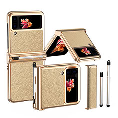 Luxus Leder Hülle Handyhülle und Kunststoff Schutzhülle Hartschalen Tasche ZL5 für Samsung Galaxy Z Flip4 5G Gold