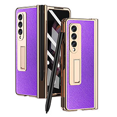 Luxus Leder Hülle Handyhülle und Kunststoff Schutzhülle Hartschalen Tasche ZL5 für Samsung Galaxy Z Fold3 5G Violett