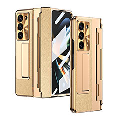 Luxus Leder Hülle Handyhülle und Kunststoff Schutzhülle Hartschalen Tasche ZL5 für Samsung Galaxy Z Fold5 5G Gold